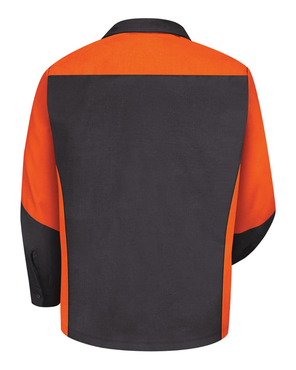 Front View of Charcoal/ Orange Long Sleeve Automotive Crew Shirt - Tall Sizes - SY10T