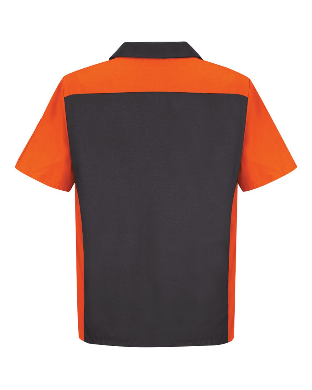 Front View of Charcoal/ Orange Short Sleeve Automotive Crew Shirt - SY20