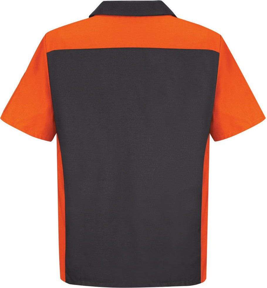 Front View of Charcoal/ Orange Short Sleeve Automotive Crew Shirt - Tall Sizes - SY20T