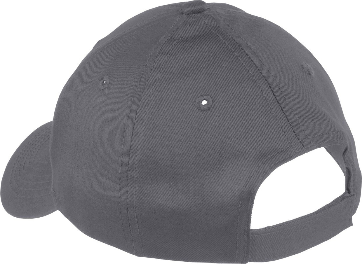 Front View of Charcoal Port Authority Youth Six-Panel Twill Cap. YCP80