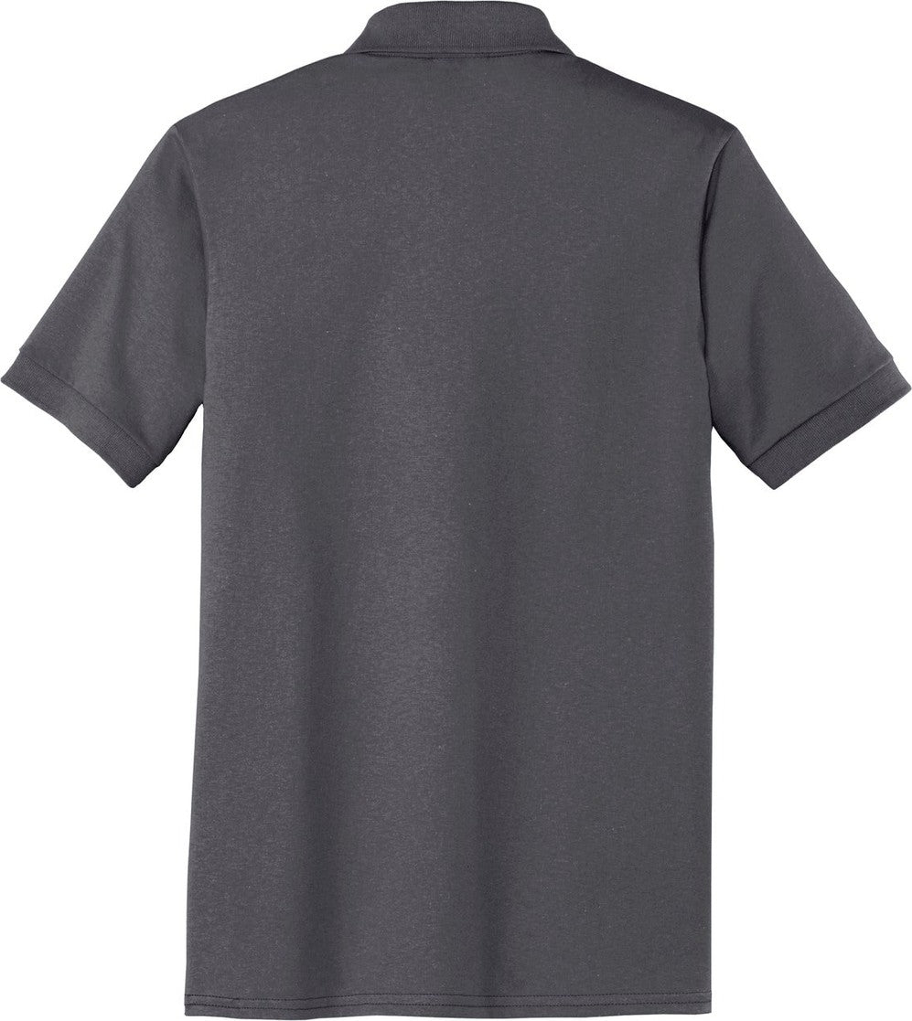 Rear View of Charcoal Port & Co Core Blend Jersey Knit Pocket Polo. KP55P