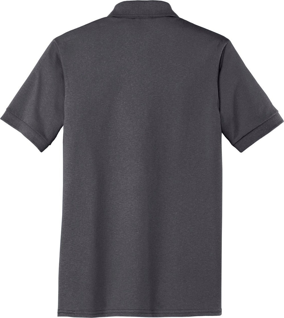 Front View of Charcoal Port & Co Core Blend Jersey Knit Polo. KP55