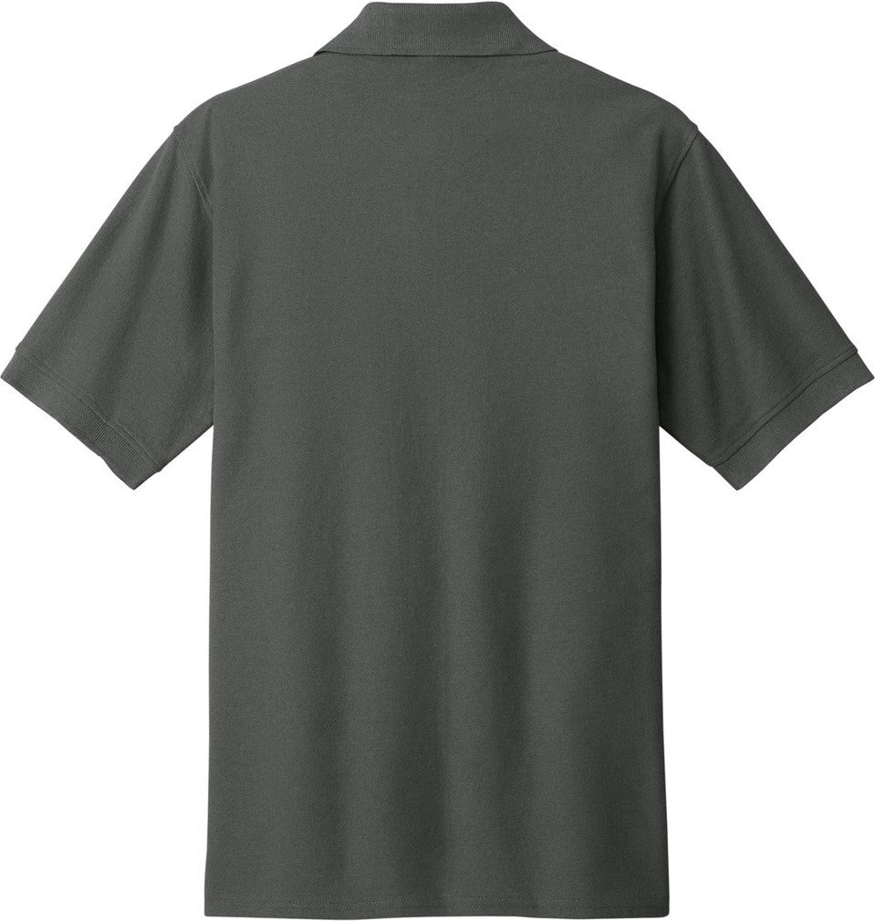 Front View of Charcoal Port & Co Core Blend Pique Polo. KP155