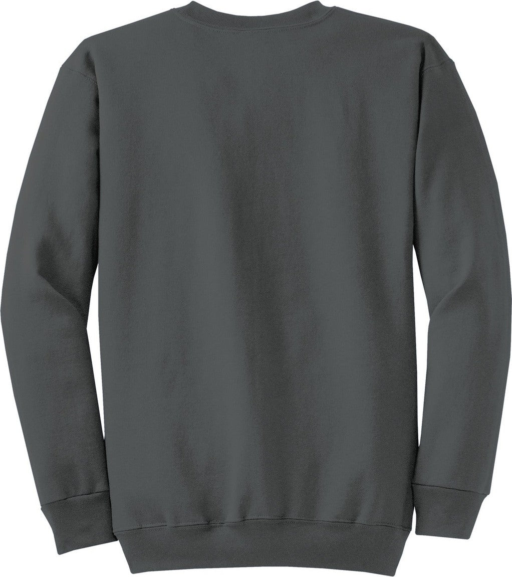 Rear View of Charcoal Port & Co Core Fleece Crewneck Sweatshirt. PC78