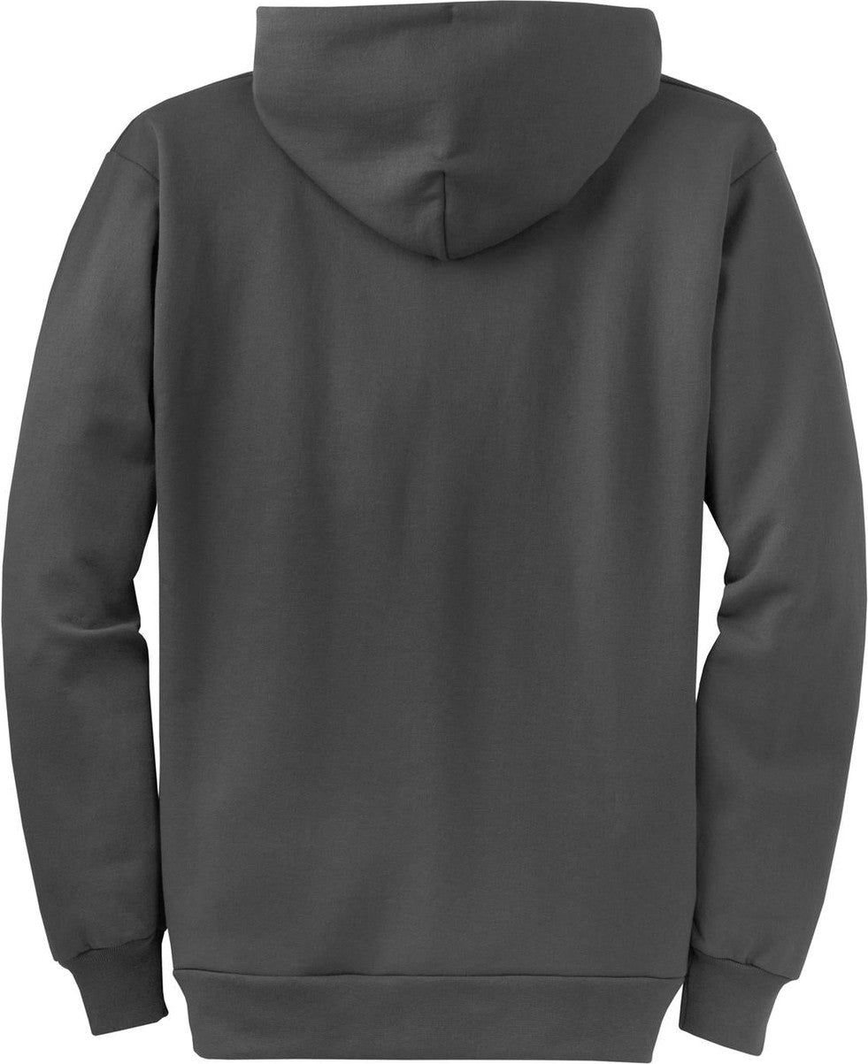 Front View of Charcoal Port & Co Core Fleece Full-Zip Hooded Sweatshirt. PC78ZH
