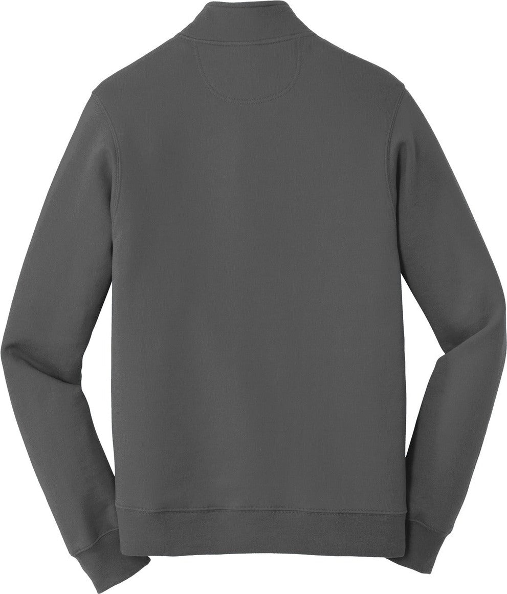 Front View of Charcoal Port & Co Fan Favorite Fleece 1/4-Zip Pullover Sweatshirt. PC850Q