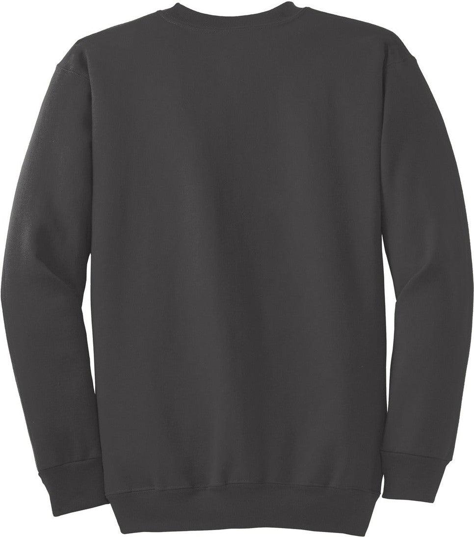 Front View of Charcoal Port & Co Tall Essential Fleece Crewneck Sweatshirt. PC90T