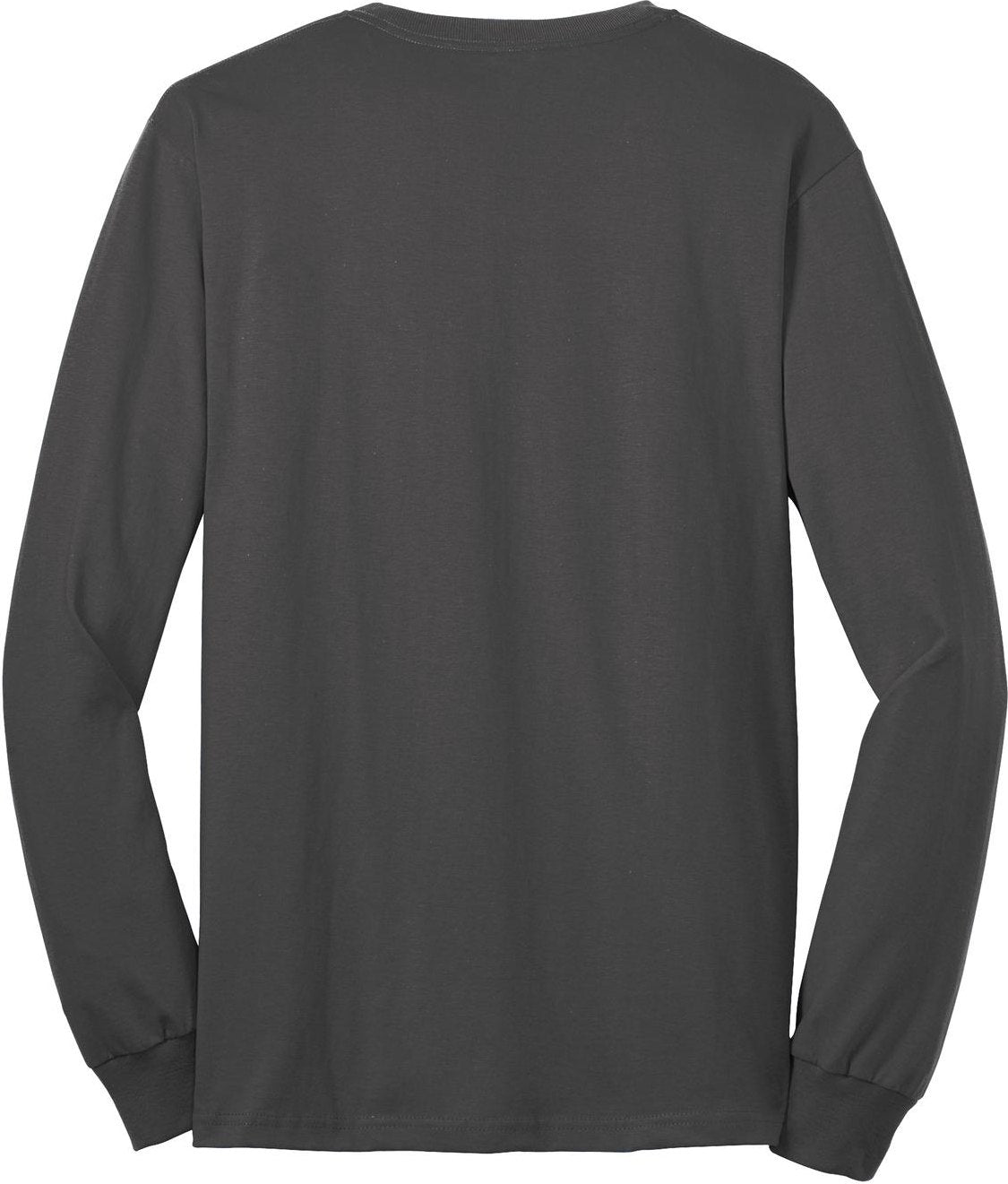 Front View of Charcoal Port & Co Tall Long Sleeve Core Blend Tee. PC55LST