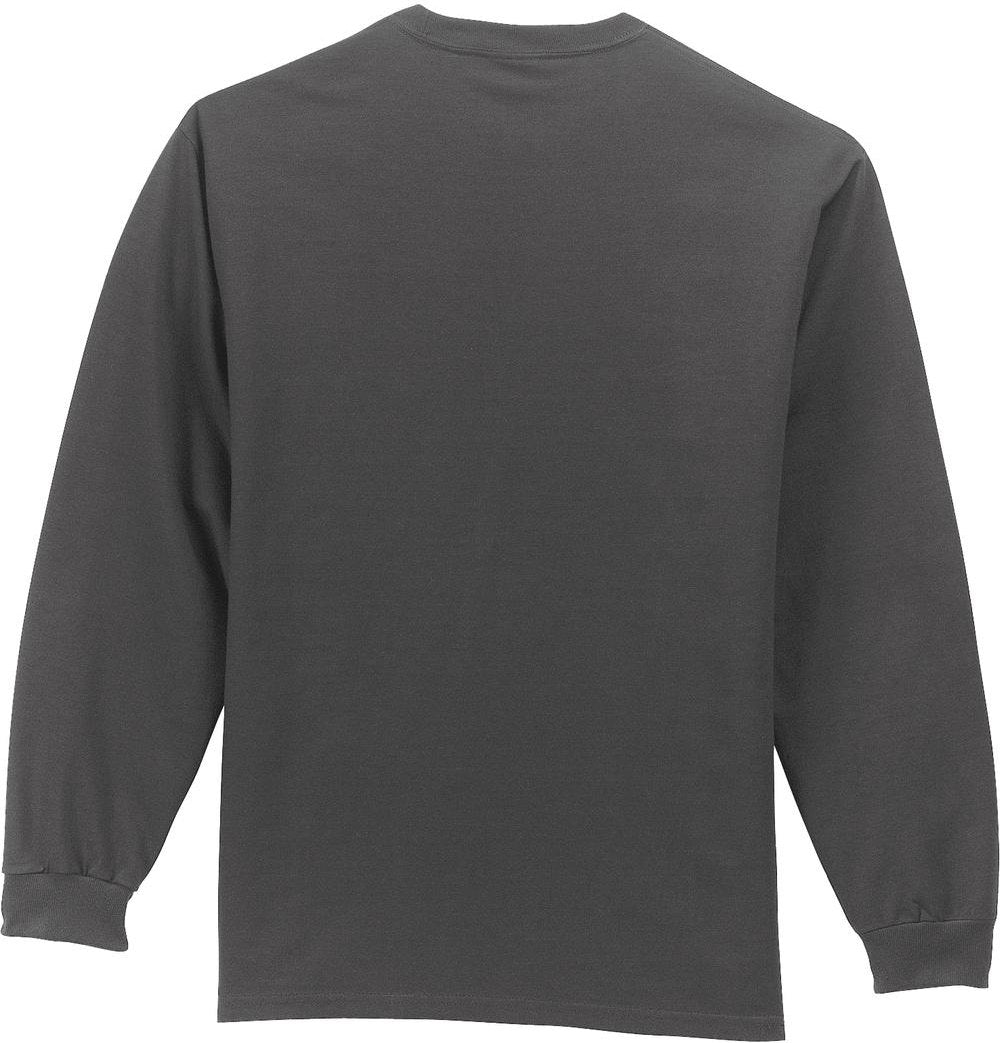 Front View of Charcoal Port & Co Tall Long Sleeve Essential Pocket Tee. PC61LSPT