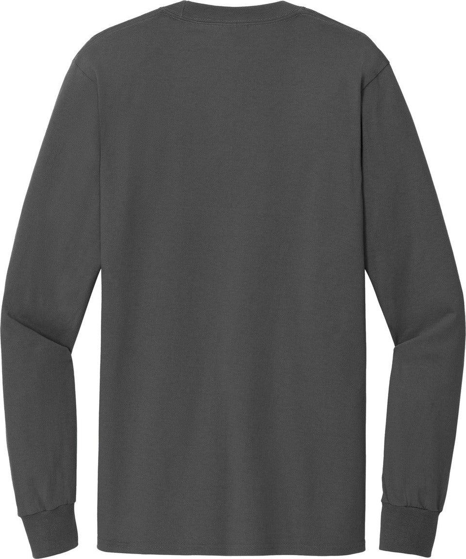 Rear View of Charcoal Port & Co Tall Long Sleeve Essential Tee. PC61LST
