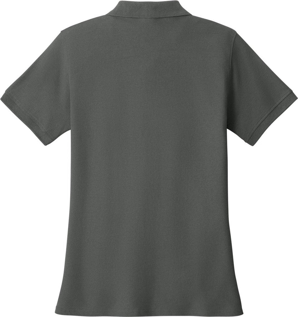 Rear View of Charcoal Port & Co Women's Core Blend Pique Polo. LKP155