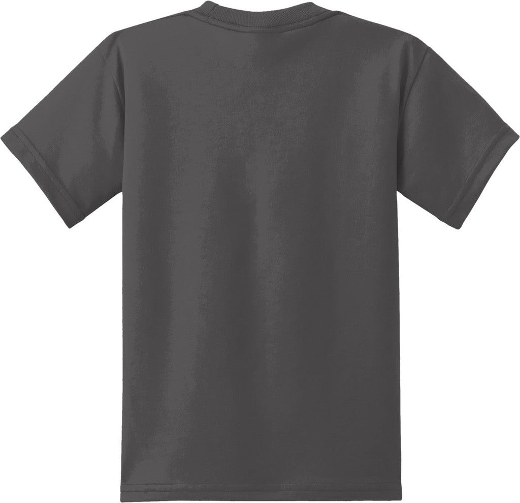 Front View of Charcoal Port & Co Youth Core Blend Tee. PC55Y