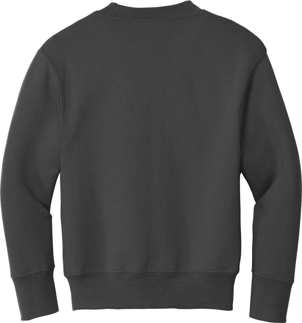 Front View of Charcoal Port & Co Youth Core Fleece Crewneck Sweatshirt. PC90Y