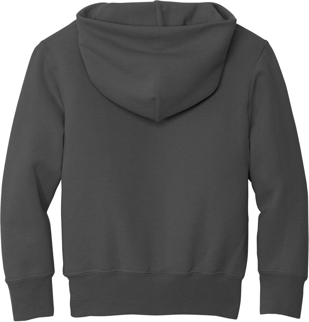 Front View of Charcoal Port & Co Youth Core Fleece Pullover Hooded Sweatshirt. PC90YH