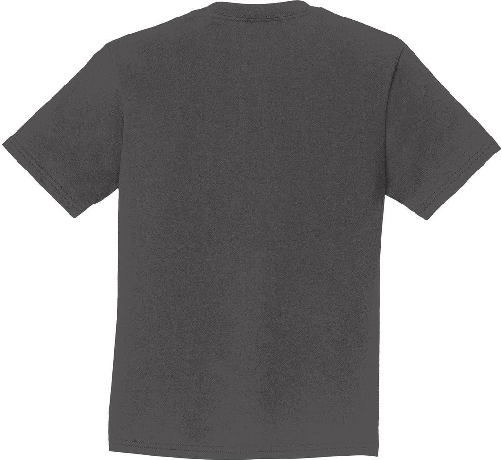Front View of Charcoal Port & Co Youth Fan Favorite Tee. PC450Y