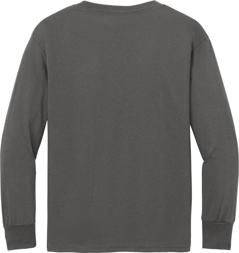 Front View of Charcoal Port & Co Youth Long Sleeve Core Cotton Tee. PC54YLS