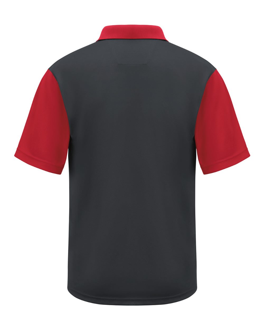 Rear View of Charcoal/ Red Short Sleeve Performance Knit Color-Block Polo - SK56