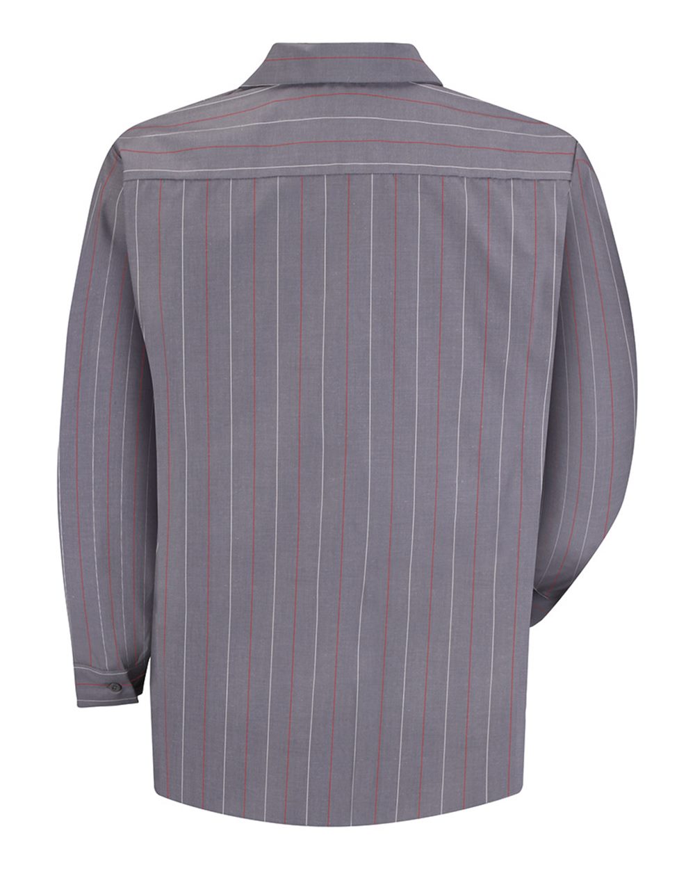 Front View of Charcoal/ Red/ White Stripe Industrial Long Sleeve Work Shirt - SP14
