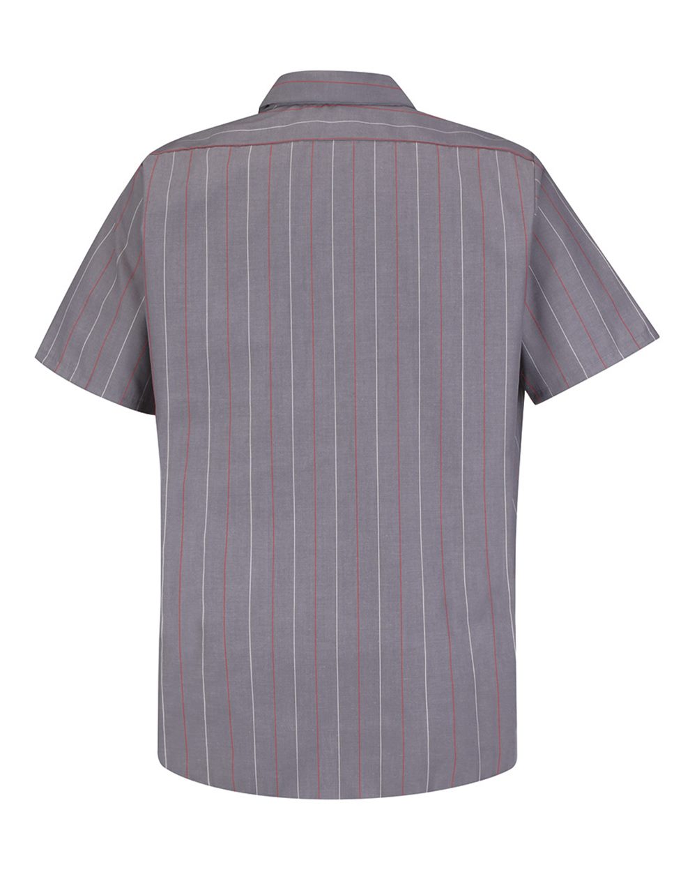 Front View of Charcoal/ Red/ White Stripe Industrial Short Sleeve Work Shirt - SP24