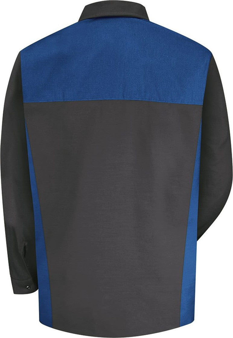 Rear View of Charcoal/ Royal Long Sleeve Motorsports Shirt - Tall Sizes - SP18T
