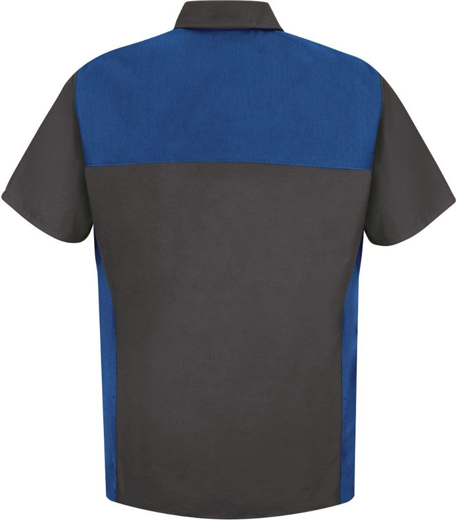 Front View of Charcoal/ Royal Short Sleeve Motorsports Shirt - SP28