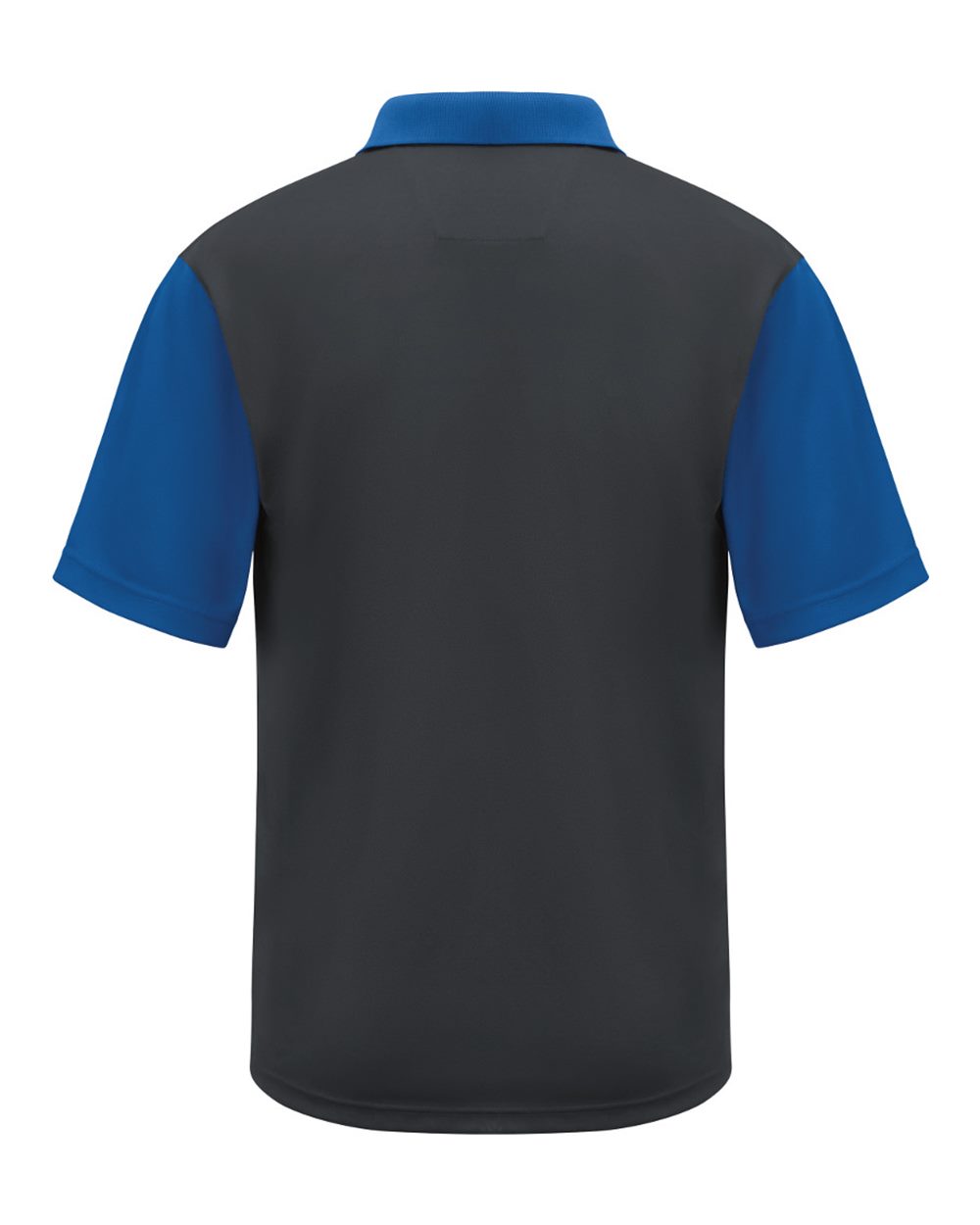 Rear View of Charcoal/ Royal Short Sleeve Performance Knit Color-Block Polo - SK56