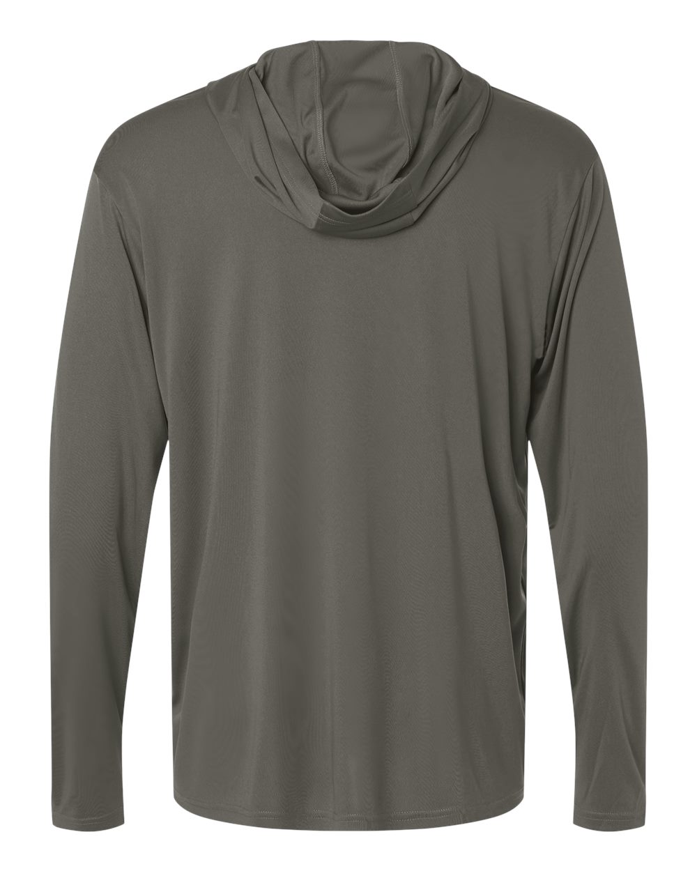 Rear View of Charcoal Unisex Pro-Lock Performance Hooded Long Sleeve T-Shirt - 48510 plain