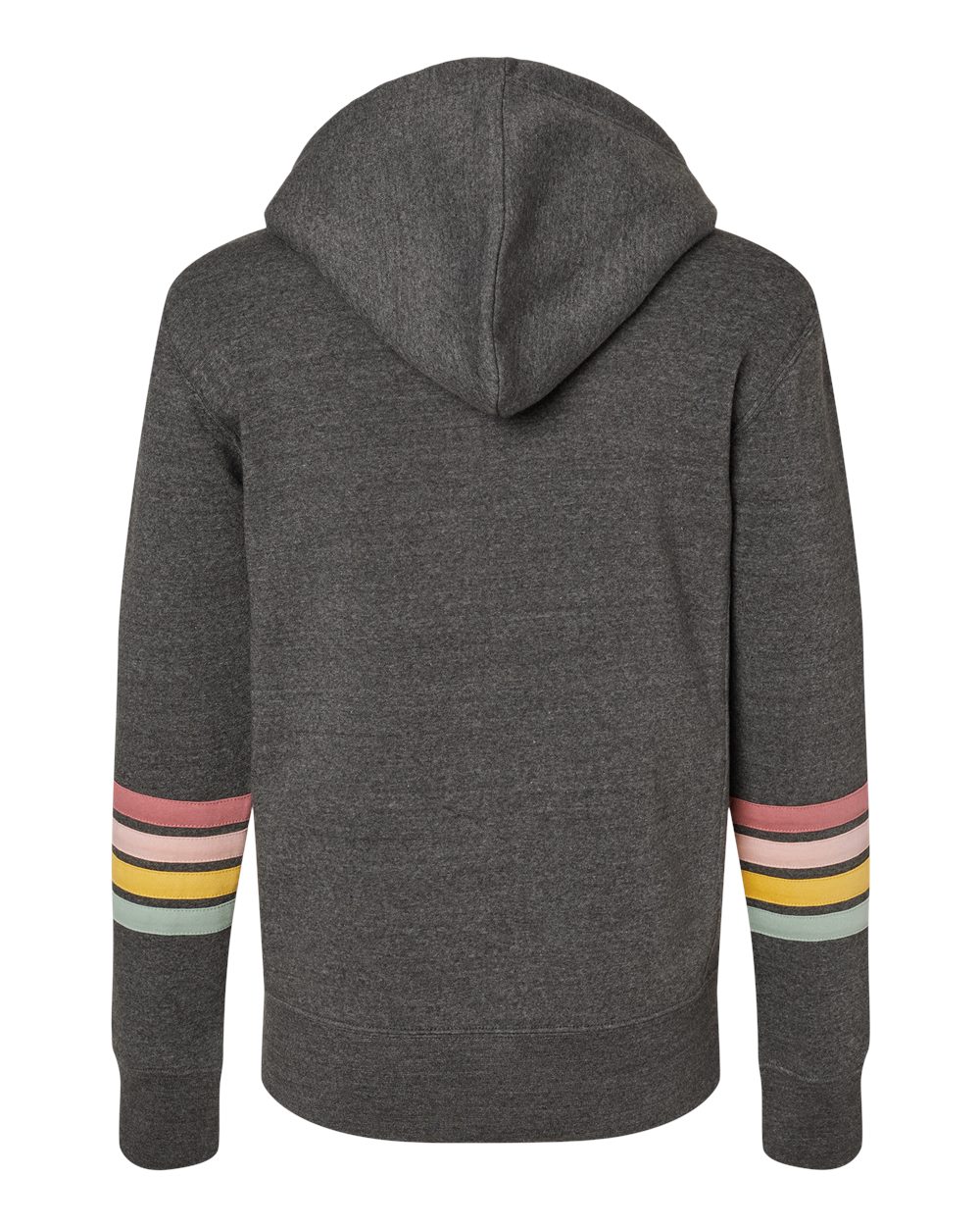 Front View of Charcoal Women's Striped Sleeves Full-Zip Hooded Sweatshirt - W22732