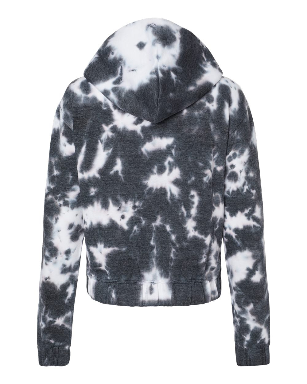Rear View of Charcoal Women's Sueded Fleece Tie-Dyed Crop Hooded Sweatshirt - W23718 plain