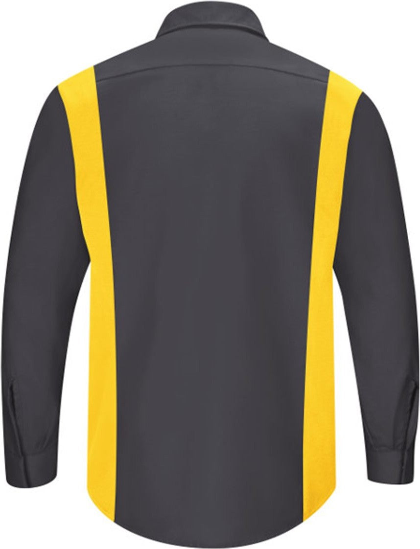 Rear View of Charcoal/ Yellow Performance Plus Long Sleeve Shirt with OilBlok Technology - SY32