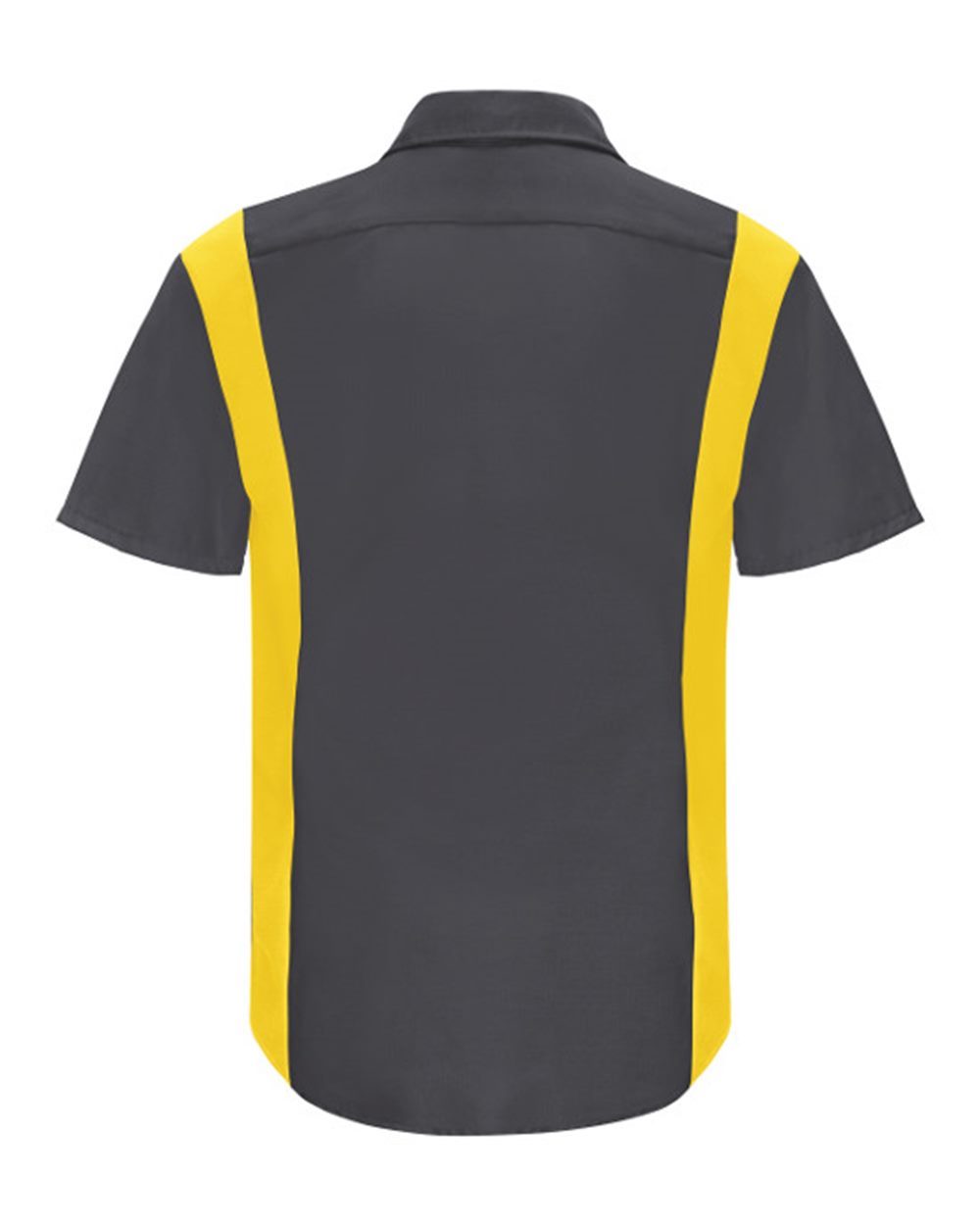 Rear View of Charcoal/ Yellow Performance Plus Short Sleeve Shirt with Oilblok Technology - SY42