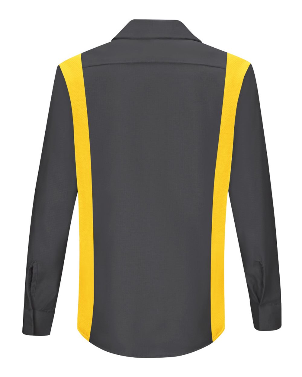 Rear View of Charcoal/ Yellow Women&#39;s Performance Plus Long Sleeve Shop Shirt with Oilblok Technology - SY31