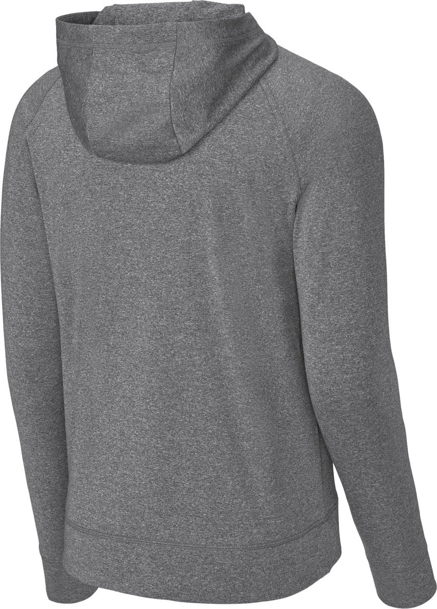 Rear View of CharGreyHt Sport-Tek Sport-Wick Stretch 1/2-Zip Hoodie ST856