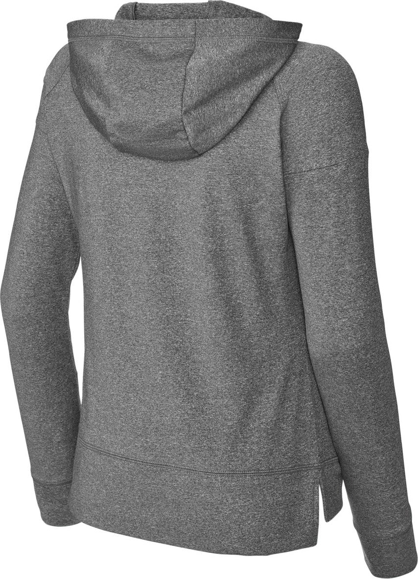Front View of CharGreyHt Sport-Tek Women's Sport-Wick Stretch 1/2-Zip Hoodie LST856