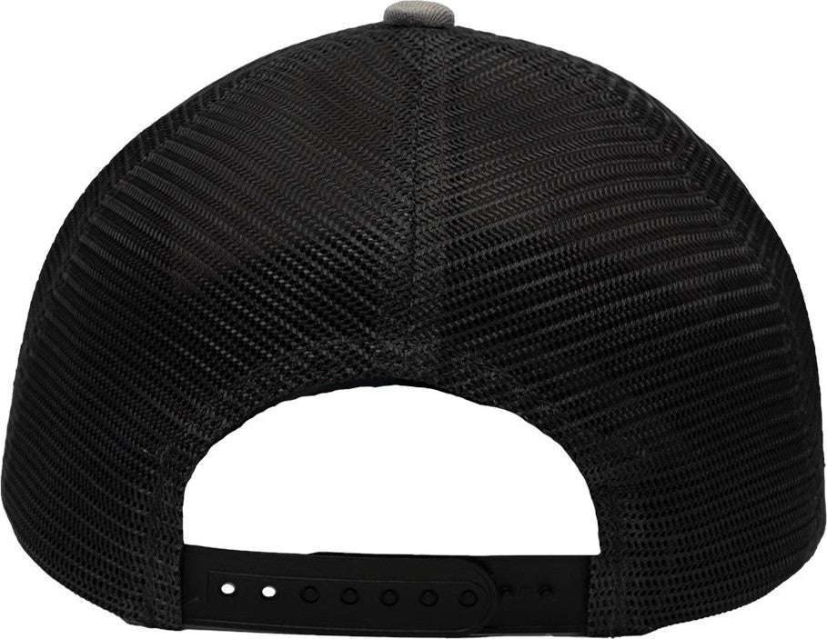 Front View of Chino Grey/ Black Traditional Lo-Pro Mesh Back Trucker Fit Cap - SP1450