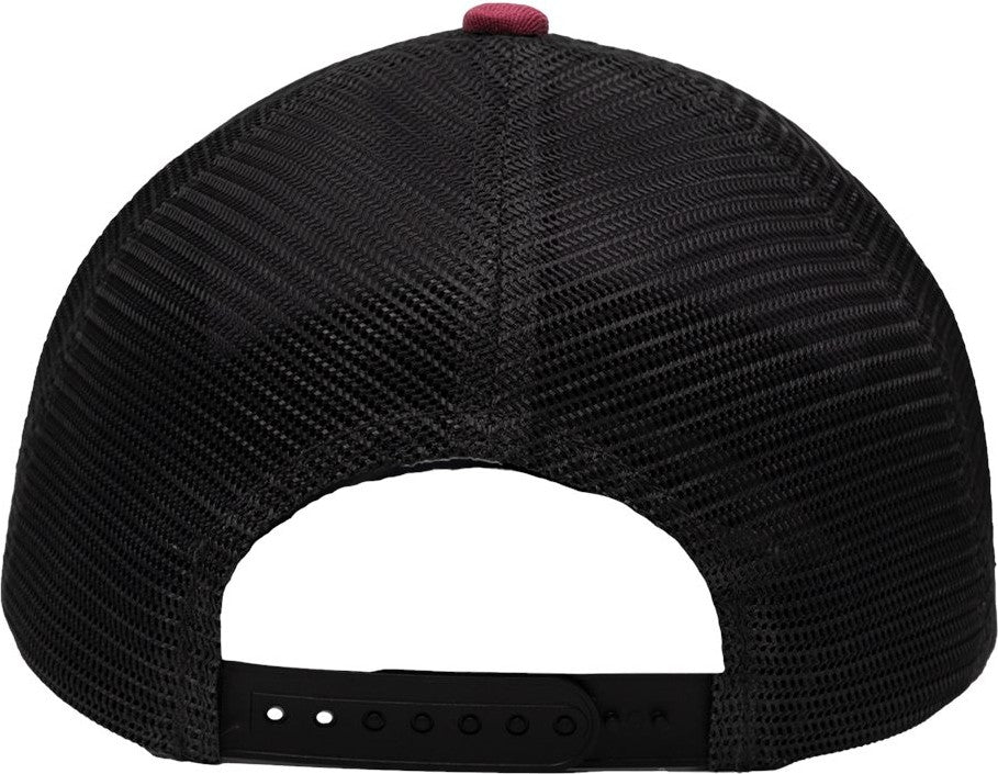 Front View of Chino Maroon/ Black Traditional Lo-Pro Mesh Back Trucker Fit Cap - SP1450