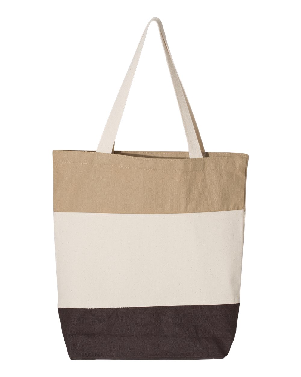 Front View of Chocolate/ Natural/ Khaki 11L Tri-Color Tote - Q125900