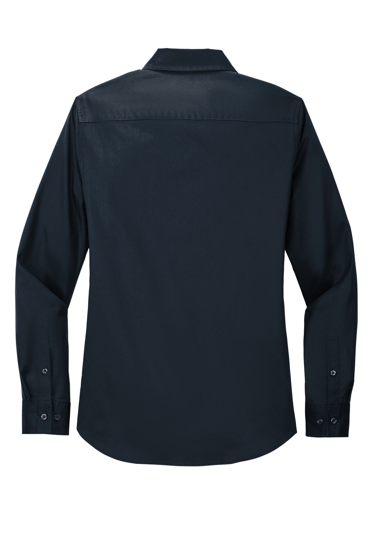 Rear View of Cl Navy/Lt Stn Port Authority Women's Long Sleeve Easy Care Shirt. L608