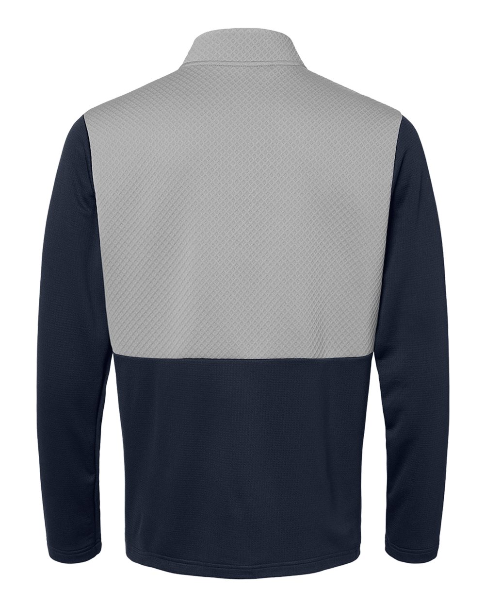 Front View of Collegiate Navy/ Grey Three Textured Mixed Media Quarter-Zip Pullover - A532