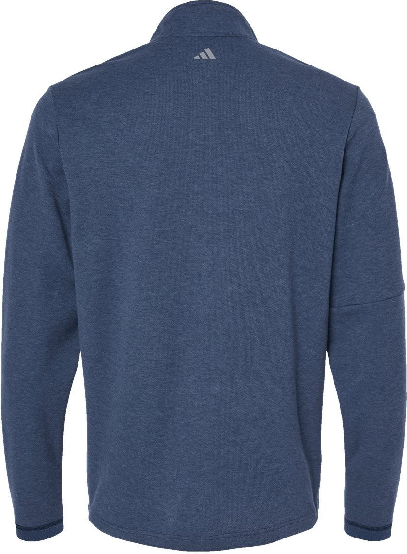 Front View of Collegiate Navy Melange 3-Stripes Quarter-Zip Sweater - A554