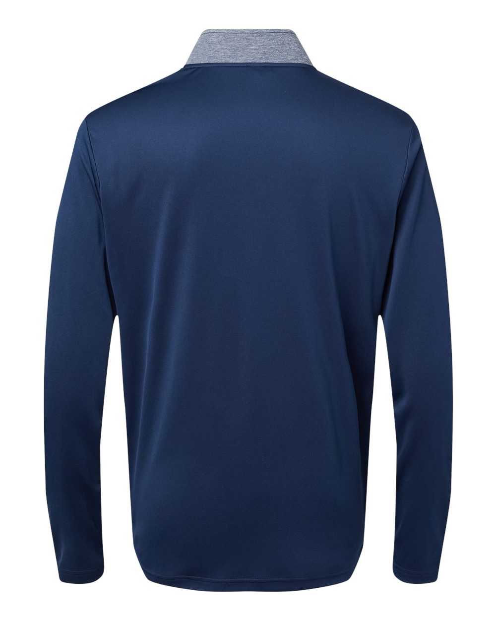 Front View of Collegiate Navy Melange/ Navy/ Grey Three Heather Block Print Quarter-Zip Pullover - A522