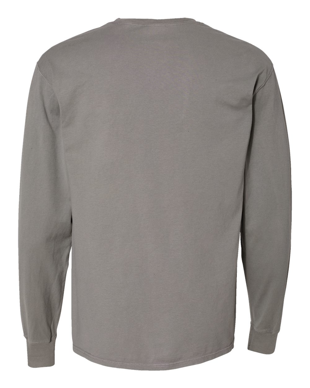 Front View of Concrete Grey Garment-Dyed Long Sleeve T-Shirt With a Pocket - GDH250