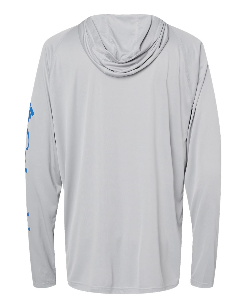 Front View of Cool Grey/ Vivid Blue PFG Terminal Tackle™ Hooded Long Sleeve T-Shirt - 212482