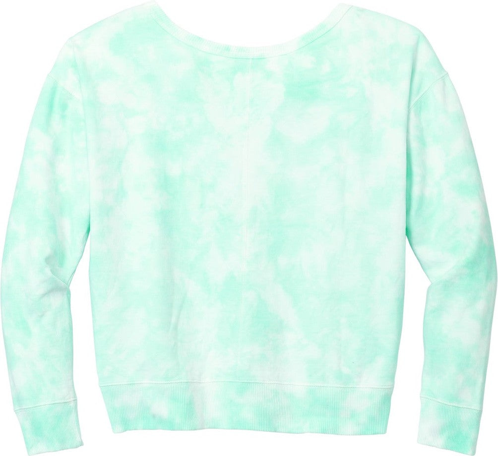 Front View of CoolMint Port & Co Women's Beach Wash Cloud Tie-Dye V-Neck Sweatshirt LPC140V