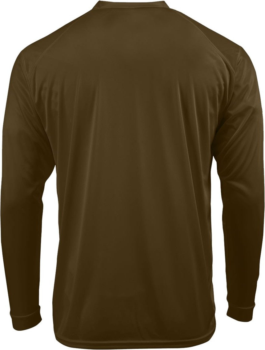 Rear View of Coyote Brown Long Islander Performance Long Sleeve T-Shirt - 210