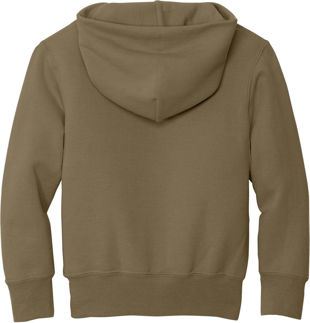 Front View of Coyote Brown Port & Co Youth Core Fleece Pullover Hooded Sweatshirt. PC90YH