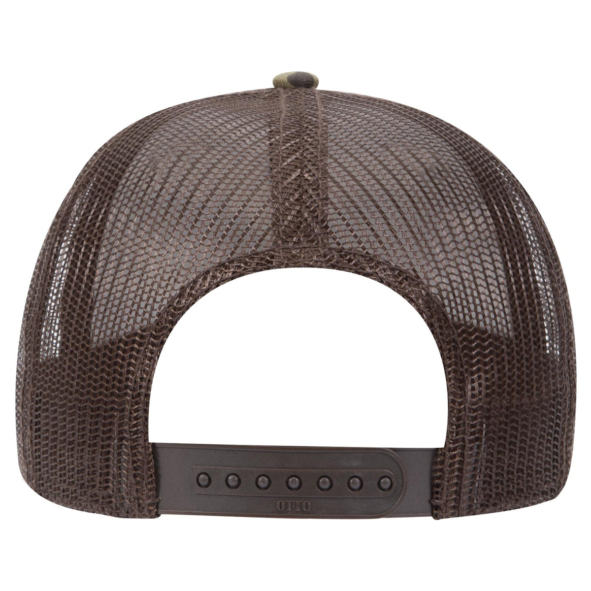 Rear View of CP00839 - Camo/BrownMesh OTTO CAP Camouflage 6 Panel Low Profile Mesh Back Trucker Hat