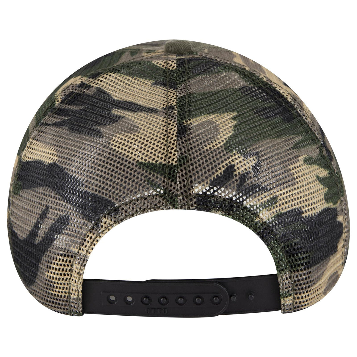 Rear View of CP010 - Camo 010 OTTO CAP 6 Panel Low Profile Mesh Back Trucker Dad Hat