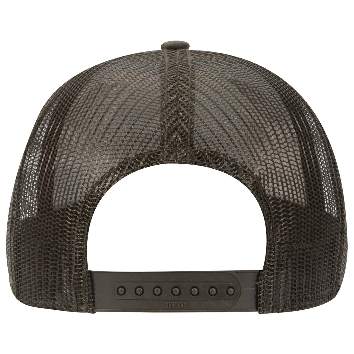 Rear View of CP01046 - Camo/OliveMesh OTTO CAP Camouflage 6 Panel Low Profile Mesh Back Trucker Hat