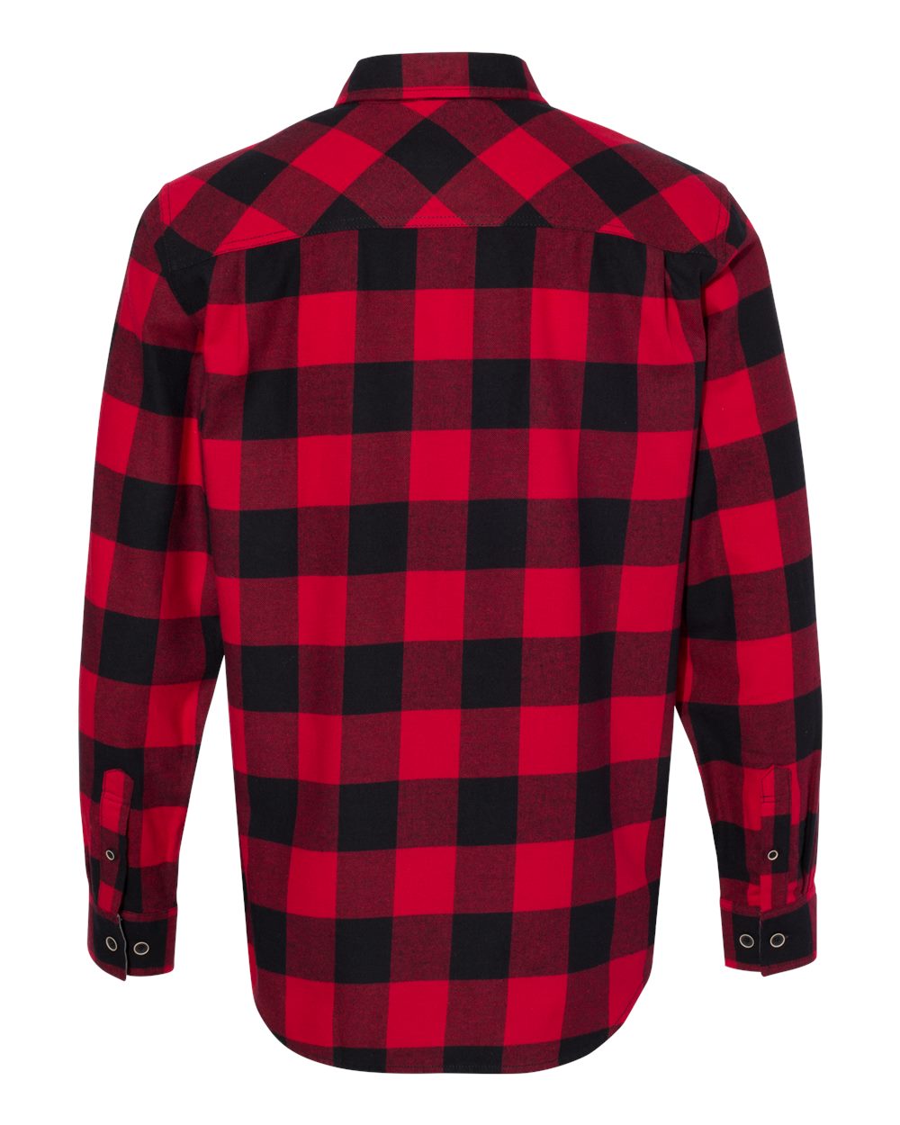 Rear View of Crimson/ Black Vintage Brushed Flannel Long Sleeve Shirt - 164761